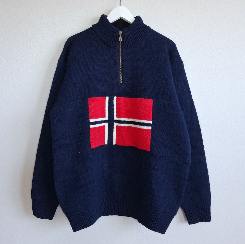 Arctic Circle Norway Flag Quarter Zip Sweater In Navy